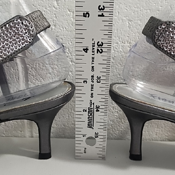 Silver Sequined Strappy Kitten Heel Sandals - Picture 5 of 12